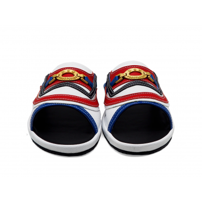 Men Sandals SKF-40 Blue Nappa-White Pebble grain-Red Nappa Microfiber Leather